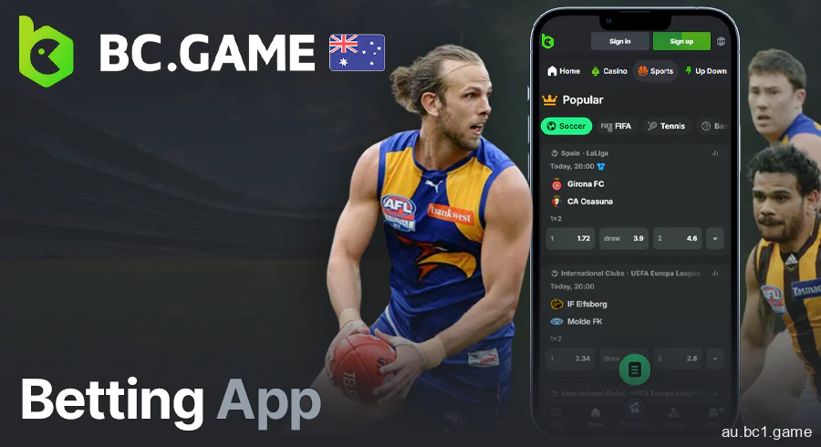 Place a bet on sports in BC.Game app in Australia