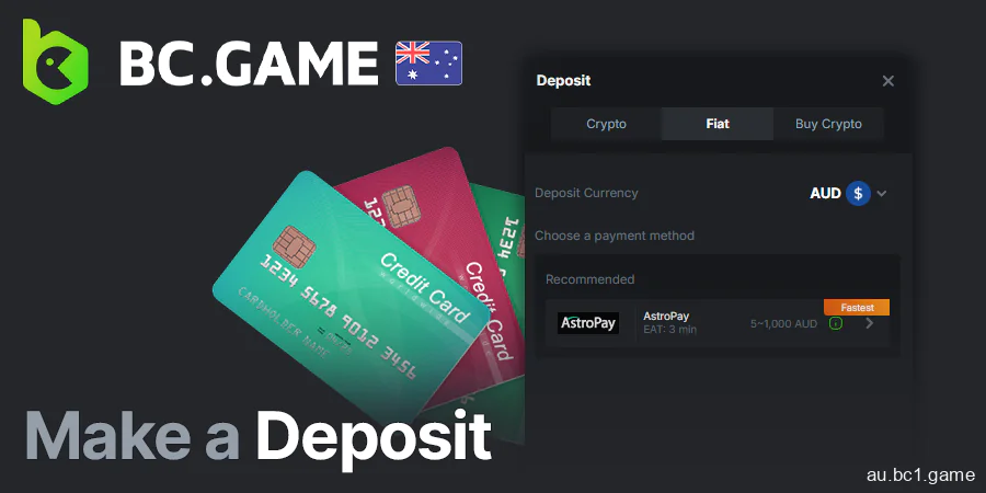 Instruction on how to make deposit in BC.Game app in Australia