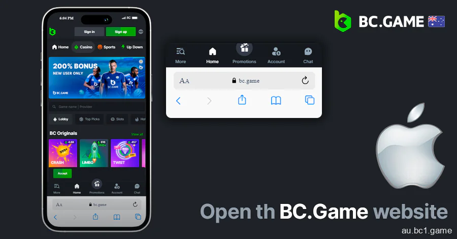 Open BC.Game website on your iPhone