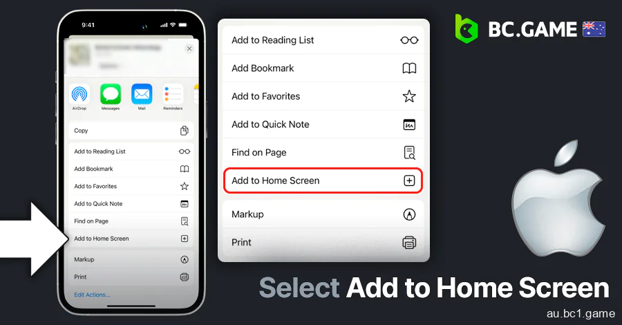 Create a shortcut of BC.Game in home screen