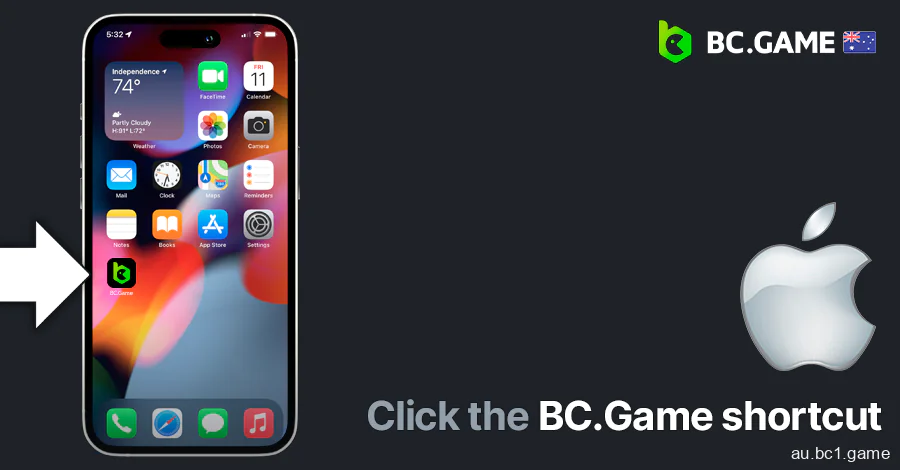 Find the BC.Game shortcut in your iPhone