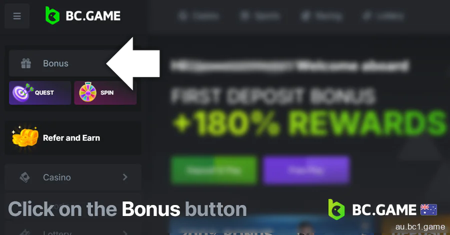 Click on the Bonus button at BC.Game