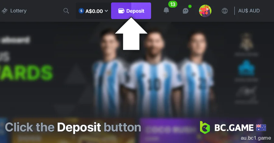 Click the Deposit button at BC.Game