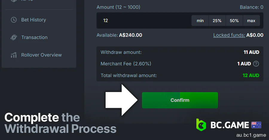 Complete the withdraw process at BC.Game