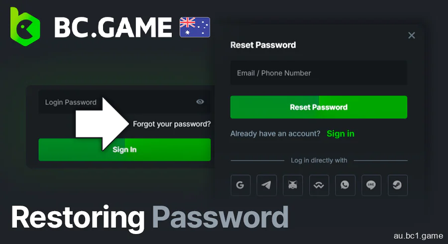 Step by step instruction on how to restore the password at BC.Game