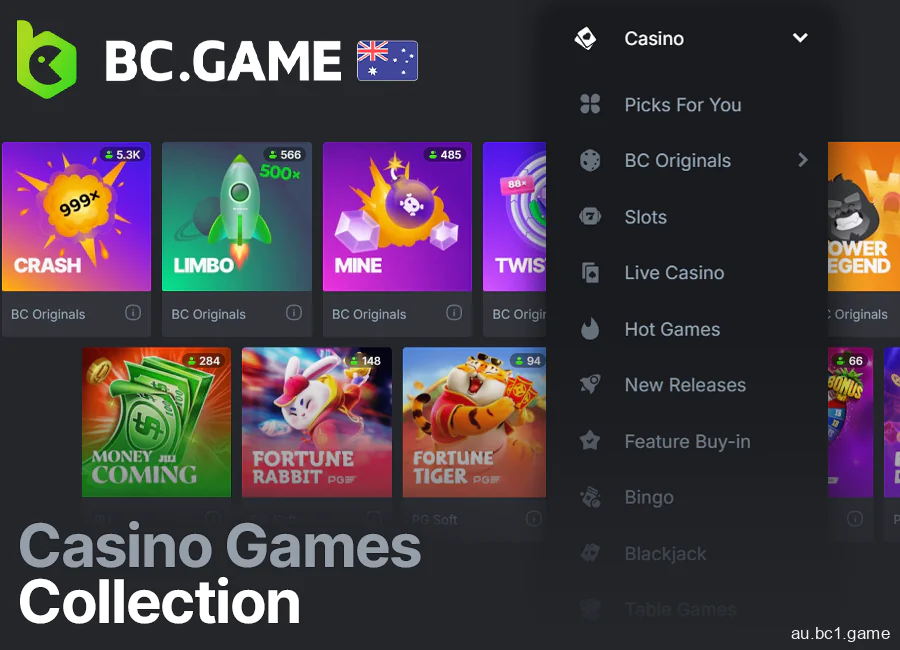 Casino section of BC.Game