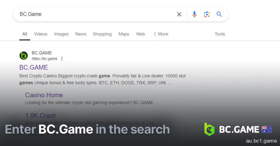 Enter BC.Game in search bar